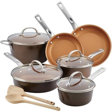 AYESHA CURRY Ayesha Curry 10767 Porcelain Enamel Nonstick Cookware Set; Brown Sugar; 12 Piece 10767